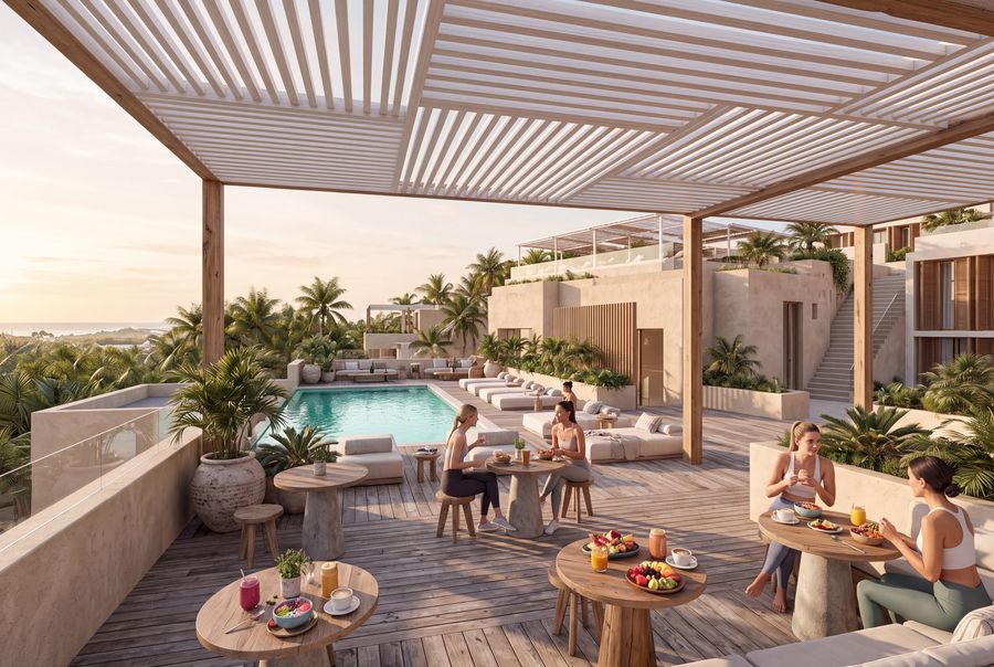 Wellness rooftop cafe, view 2, artist's impression